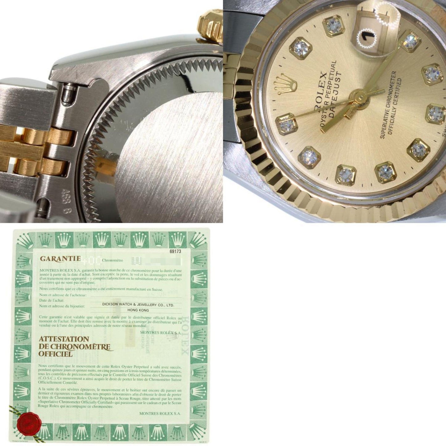 Rolex 69173G Datejust 10P Diamond Watch Stainless Steel SSxK18YG Ladies ROLEX