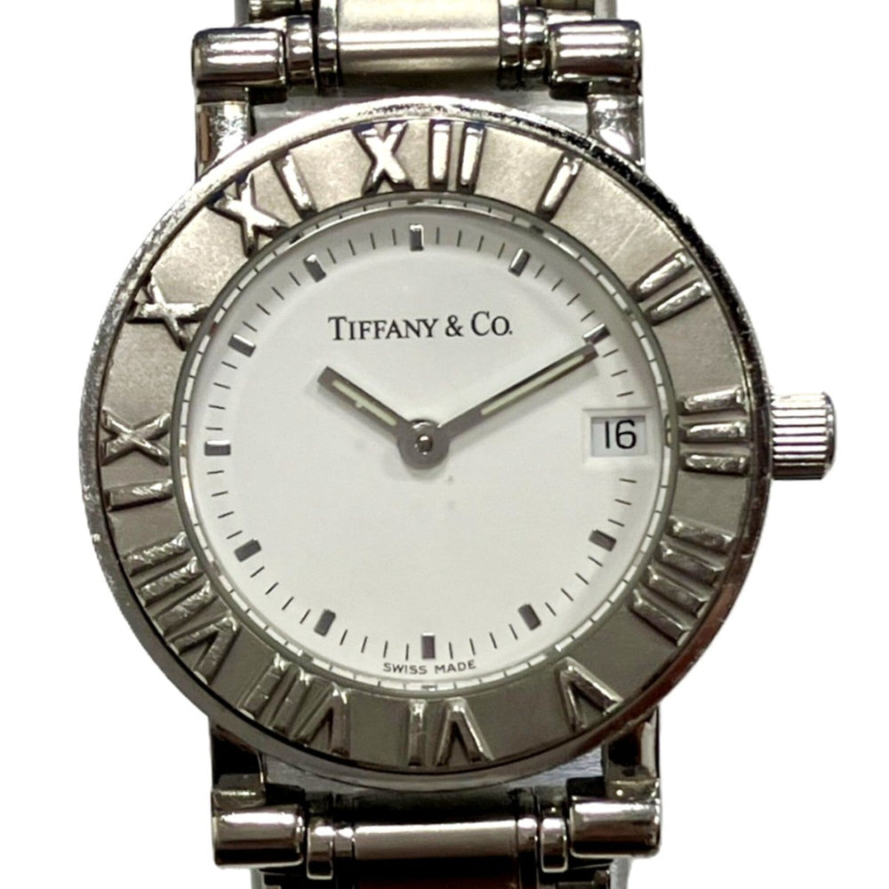 Tiffany & Co. Atlas watch, total weight 53.8g, stainless steel, quartz movement, white dial — Good