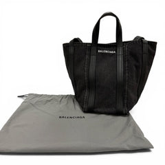 BALENCIAGA 672791 Everyday North-South Small Denim Leather 2-Way Shoulder Bag/Handbag, Black, Women's, with Dust Bag — Like New