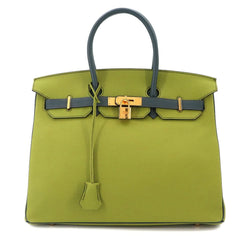 Hermes Birkin 35 Personal SPO Togo Pistachio Blue Orage Handbag □Q Stamp Gold Hardware — New - Store Return