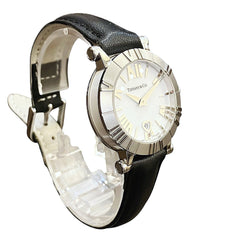 Tiffany & Co. Atlas watch, total weight 36.4g, stainless steel, genuine leather strap, quartz movement, white dial, Z1300.11.11A20 — Good