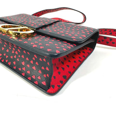 Christian CHRISTIAN DIOR heart Logo Crossbody Shoulder Bag Black Red — Like New