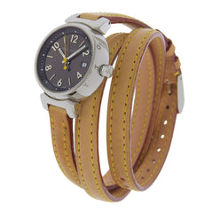 Louis Vuitton Tambour Watch Q1211, Stainless Steel and Leather Quartz Movement, Analog Display, Brown Dial, Women's — Very Good