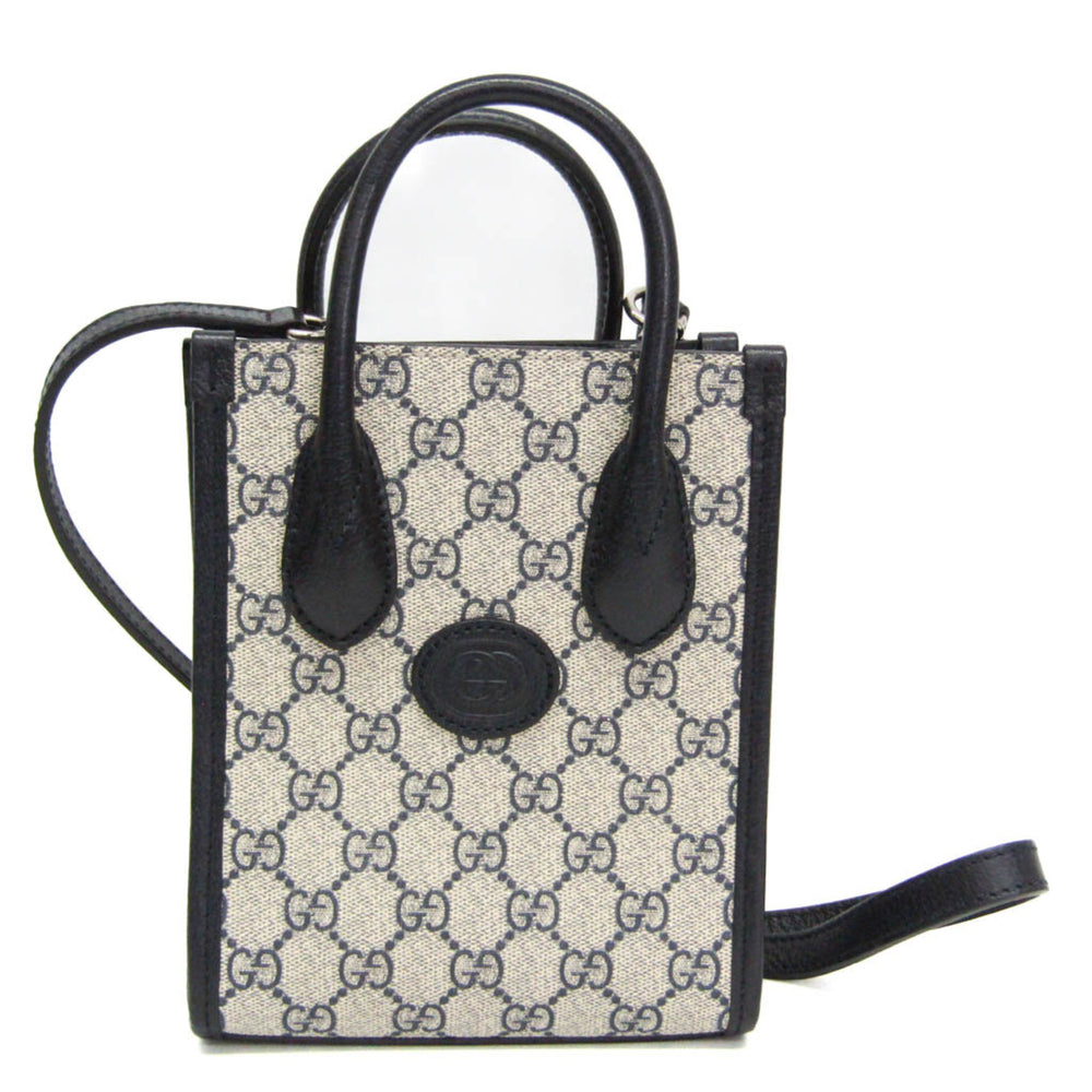 Gucci Interlocking G 671623 Women's Leather,GG Supreme Handbag,Shoulder Bag Beige,Navy — Like New