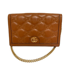 GUCCI GG Matelasse Leather Wallet, Chain Shoulder Bag, 723787, Brown, Women's — Like New