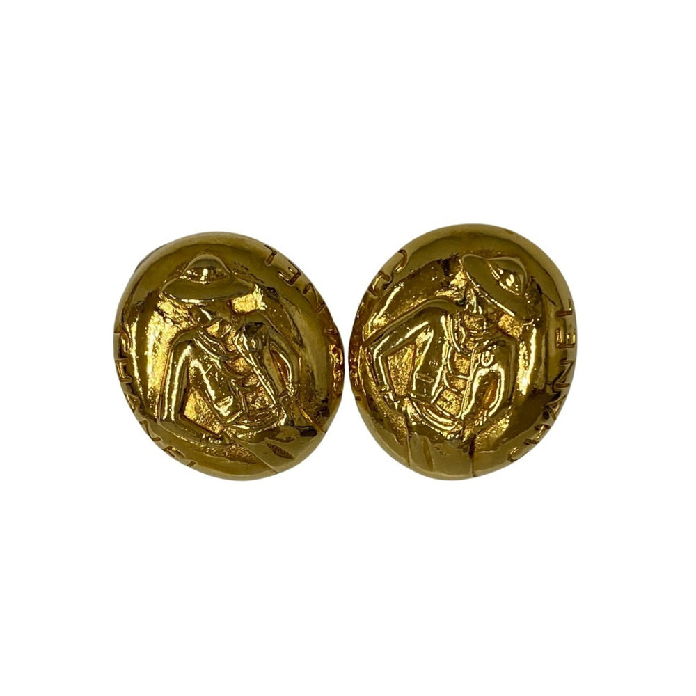 CHANEL Vintage Mademoiselle Motif Icon Earrings Accessories Gold — Like New
