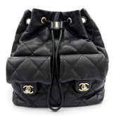 CHANEL AS4342 Matelassé Coco Mark Two-Pocket Calfskin Backpack/Daypack, Black with Gold Hardware, Made in Italy, Women's, Box and Dust Bag — New - Store Return