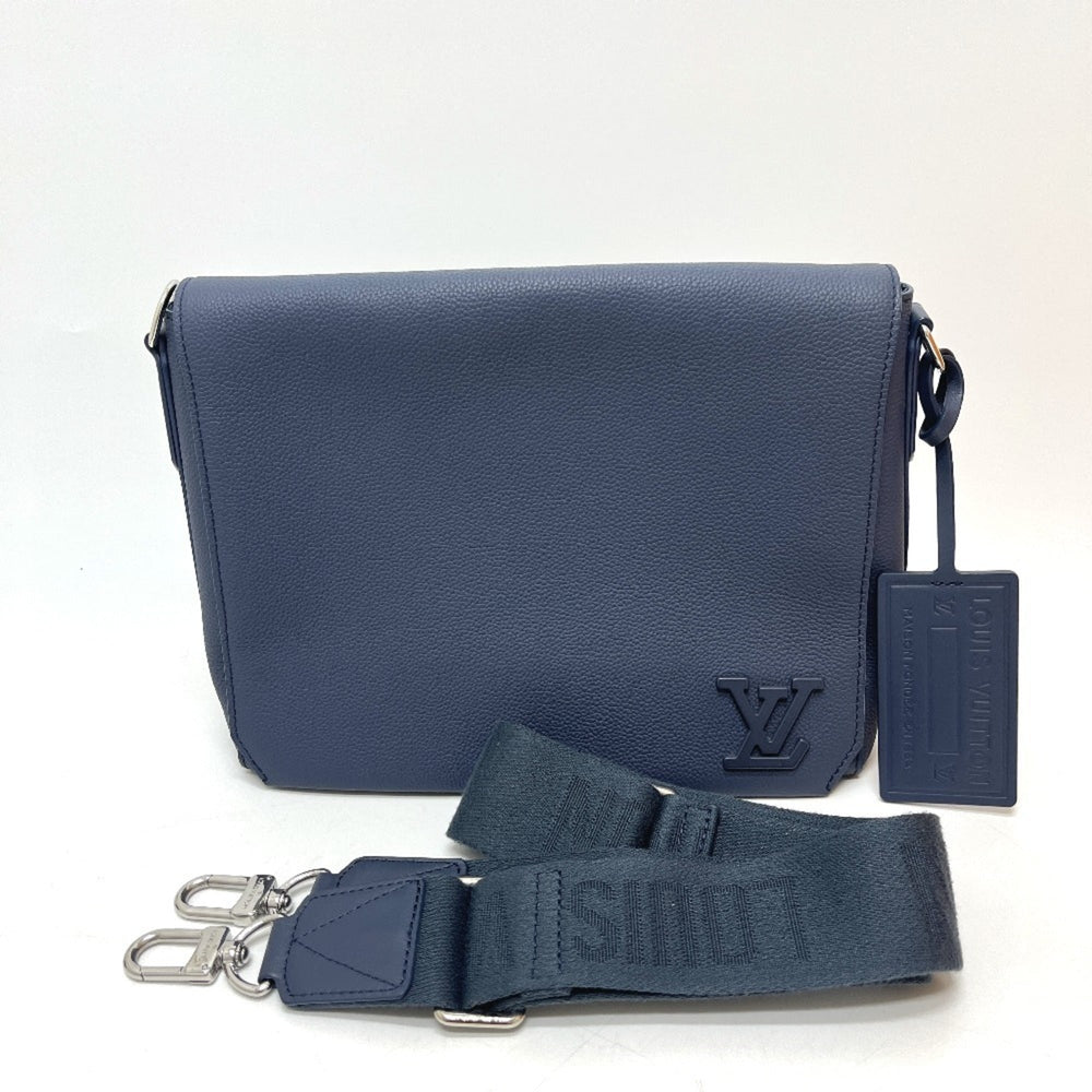 LOUIS VUITTON M23709 LV Aerogram Takeoff Messenger Bag, Handbag, Crossbody Shoulder Leather, Men's, Blue, Atlantic Like New — Like New