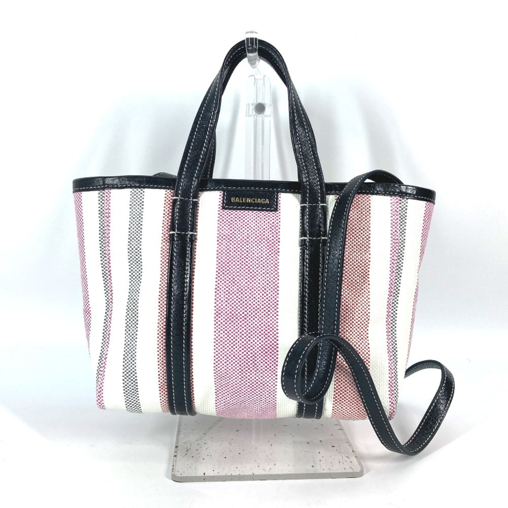 Balenciaga 671404 stripe 2WAY Shoulder Bag Crossbody Tote Bag Hand Bag pink Black x White — Like New