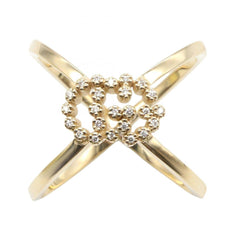 Gucci GG Running Cross Logo Diamond Ring, 18K Yellow Gold, Diamond, Men's, Women's, Clear — Like New