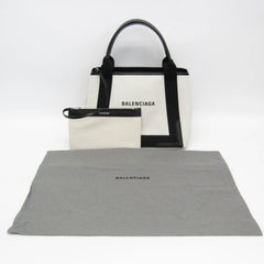 Balenciaga Navy Cabas S 339933 Women's Canvas,Leather Handbag Black,Off-white — Like New