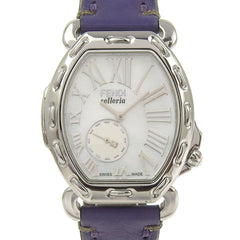 FENDI Celeria Watch 8400M Stainless Steel x Embossed Leather Quartz Small Second White Shell Dial Boys — Very Good