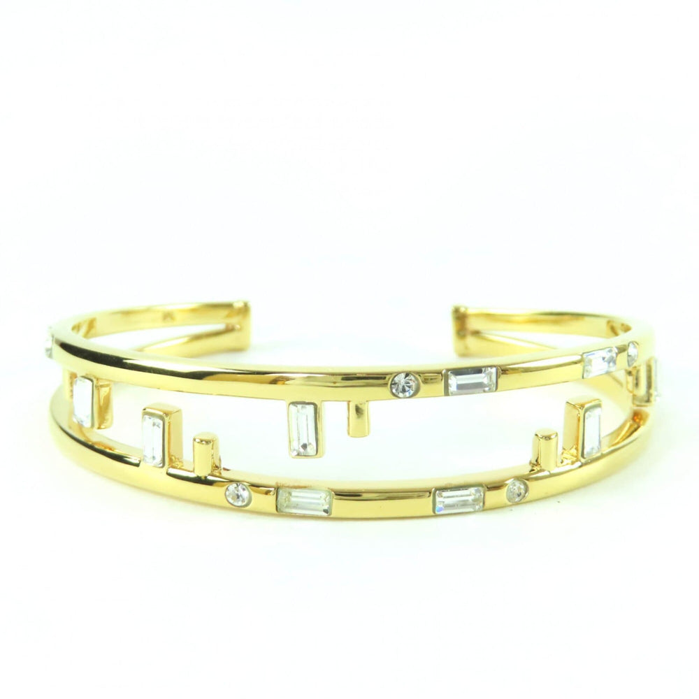 FENDI First FF motif rhinestone bangle bracelet, size M, gold, with box, made in Italy, women's — Like New