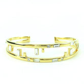 FENDI First FF motif rhinestone bangle bracelet, size M, gold, with box, made in Italy, women's — Like New