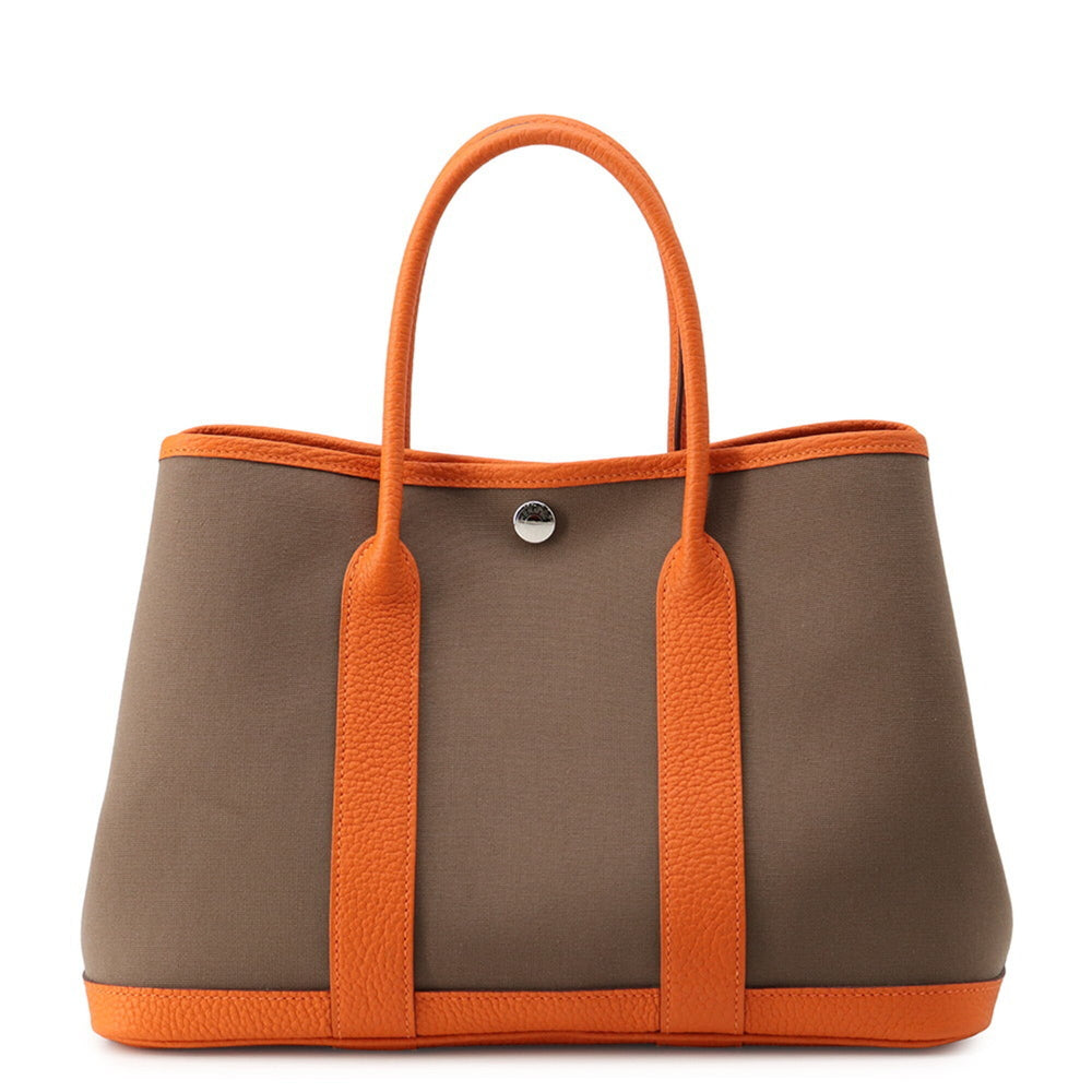 Hermes Garden TPM Tote Bag, Etoupe Orange, Toile Officier Negonda, W Stamp, Party, Garden, Handbag, Women's HERMES — Like New
