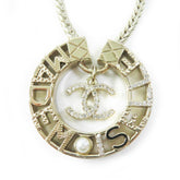CHANEL Y22X MADEMOISELLE Rhinestone Coco Mark Necklace Pendant Gold with Box for Women — Like New