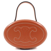 CELINE 198613 Oval Minaudière Cuir Triomphe Smooth Calfskin Leather Handbag in Tan and Brown, Includes Dust Bag, Made Italy — Like New