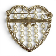 CHANEL B25A ABG046 Coco Mark Matelassé Heart Brooch, Gold and White, Made in Italy, Women's, with Box Dust Bag — Like New
