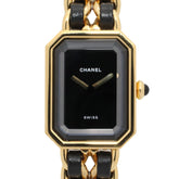 Chanel CHANEL Première L Watch, Gold Plated (GP), Leather Strap, Women's, Black, H0001 — Very Good