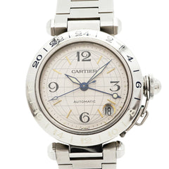 Cartier Pasha C Meridian GMT W31029M7 Silver Dial Watch (Boys' Size) — Good