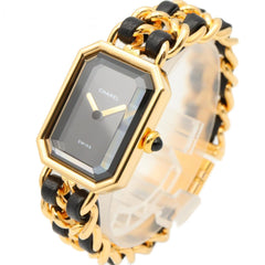 CHANEL Premiere S Watch, Gold-Plated, with Leather Strap, Black, Women's, H0001 — Very Good