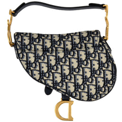 Christian Dior Oblique Saddle Mini Handbag, Jacquard, 28-MA-0250, Navy, Trotter, Women's — Like New