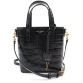 SAINT LAURENT 712367 Mini Toy Shopping Leather Crocodile Embossed 2-Way Handbag/Shoulder Bag, Black, with Box and Dust Made in Italy, Women's — Like New