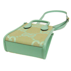Gucci Jumbo GG 671623 Women's Canvas,Leather Handbag,Shoulder Bag Beige,Light Green — Like New