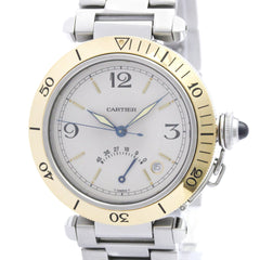 CARTIER Pasha 38 Power Reserve 18K Gold Steel Watch W31012H3 Polished — Very Good