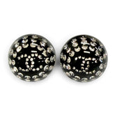 CHANEL D26A Coco Mark Crystal Rhinestone Monotone Stud Earrings, Black, Made in France, Women's, with Box. (Pair) — Like New