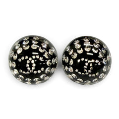 CHANEL D26A Coco Mark Crystal Rhinestone Monotone Stud Earrings, Black, Made in France, Women's, with Box. (Pair) — Like New