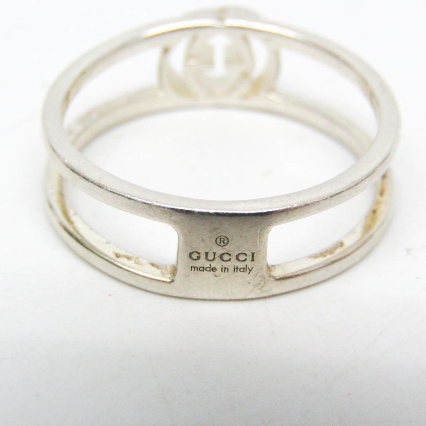 Gucci Interlocking G Thin Open Band 298036 J8400 8106 Silver 925 Fashion Band Ring Silver