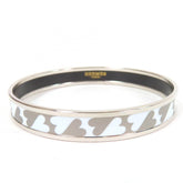 HERMES Hermès Enamel PM Carte à Joue Bangle Bracelet in Silver and White, with Box Dust Bag, Made France, Women's — Like New