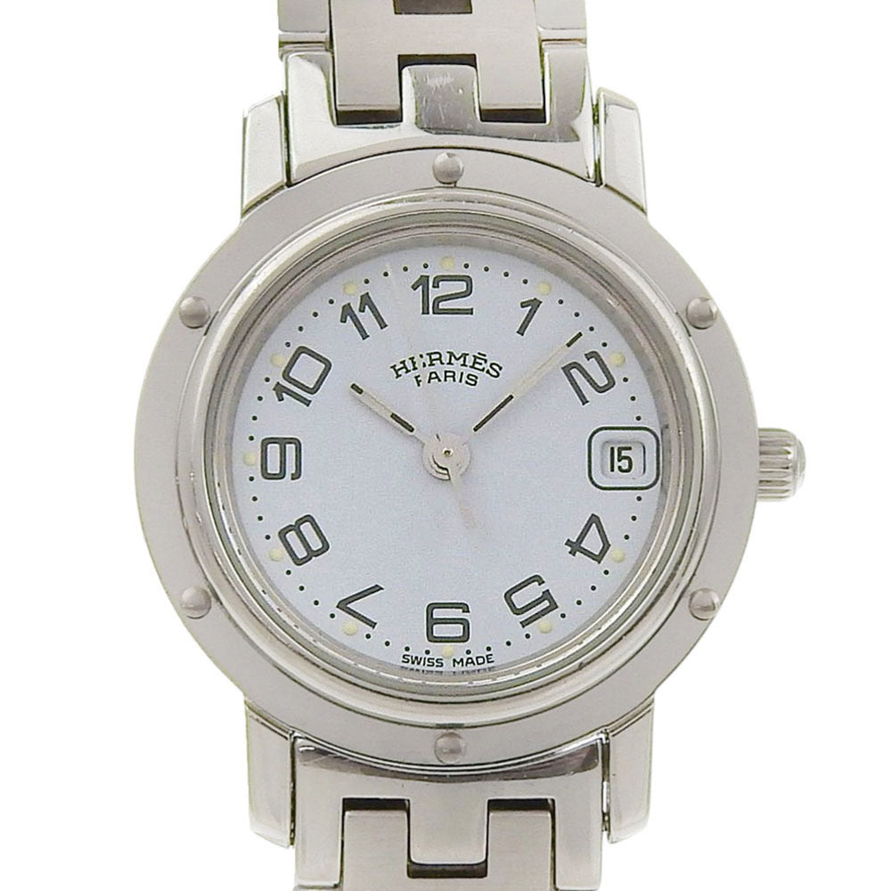 Hermes Clipper Date CL4 210, light blue dial, stainless steel, quartz movement, approximately 24mm, women's watch — Good