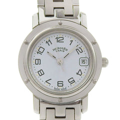 Hermes Clipper Date CL4 210, light blue dial, stainless steel, quartz movement, approximately 24mm, women's watch — Good