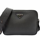 PRADA 2VH189 Leather Triangle Logo Crossbody Shoulder Bag, Black, Made in Italy, Recommended for Men — Like New