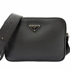 PRADA 2VH189 Leather Triangle Logo Crossbody Shoulder Bag, Black, Made in Italy, Recommended for Men — Like New