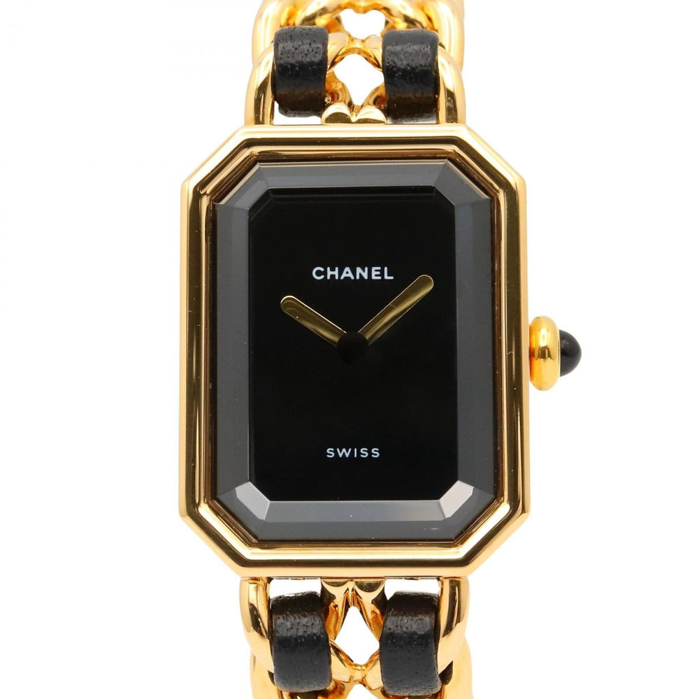CHANEL Premiere S Watch, Gold-Plated, with Leather Strap, Black, Women's, H0001 — Very Good