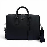 PRADA 2VE022 Saffiano Leather Triangle Logo 2-Way Briefcase Business Bag Black Made in Italy Men's — Like New