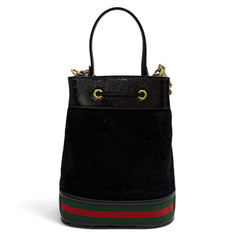GUCCI 550621 Sherry Line Suede Trim Leather 2-Way Handbag/Shoulder Bag, Black, Made in Italy, Women's, with Box and Dust Bag — Like New
