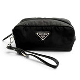PRADA 1NS175 Vera Re-Nylon Mini Pouch Small Current Model Triangle Logo Plate Cosmetic Black Made in Italy Women's — Like New