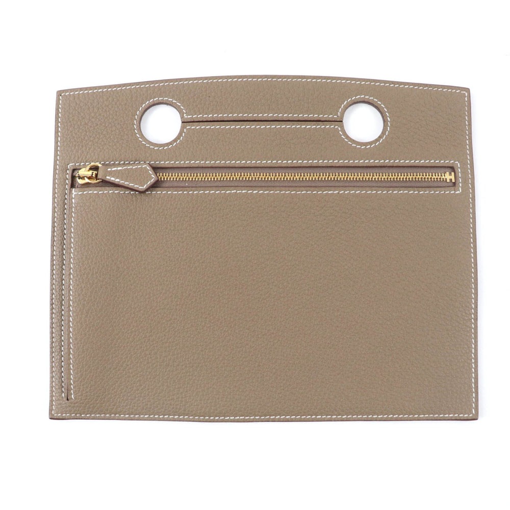 HERMES Etoupe Togo Leather Bag with Gold Hardware, Zippered, Pocket, U Stamp, Comes Box and Dust Bag, Made in France, Women's — New - Store Return