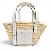 LOEWE A223S93X04 Basket Bag Small Palm Leaf Leather Anagram Handbag Natural White Made in Spain Women's Comes with Box and Dust — Like New