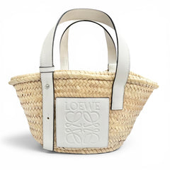 LOEWE A223S93X04 Basket Bag Small Palm Leaf Leather Anagram Handbag Natural White Made in Spain Women's Comes with Box and Dust — Like New