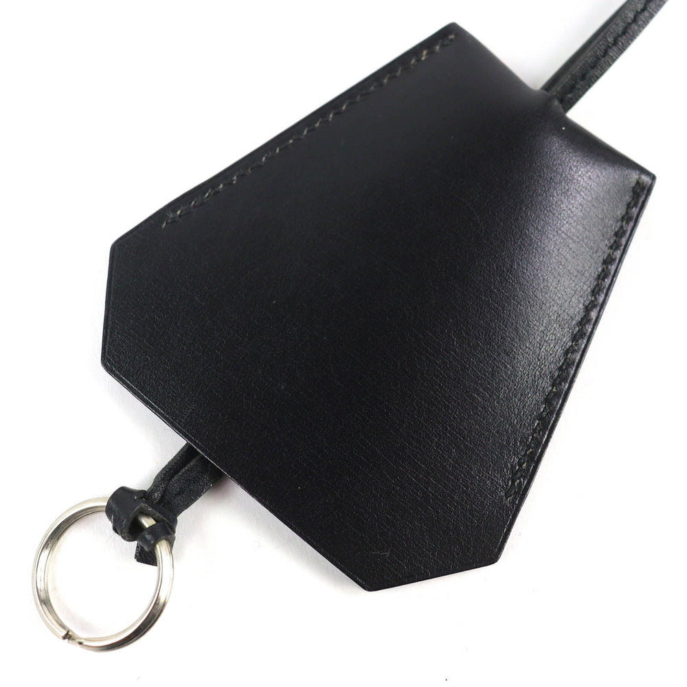 HERMES Vintage Margiela Era Clochette Leather Necklace, Black with Silver Hardware, □B Stamp, Comes Box, Made in France, Women's — Like New