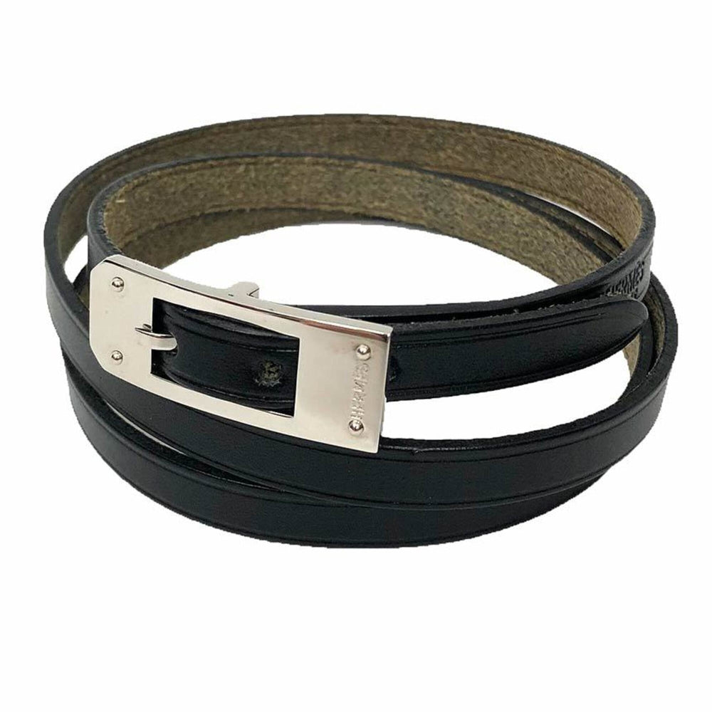 Hermes HERMES Leather Bracelet Choker Kelly Ardion Black □H Stamp — Like New