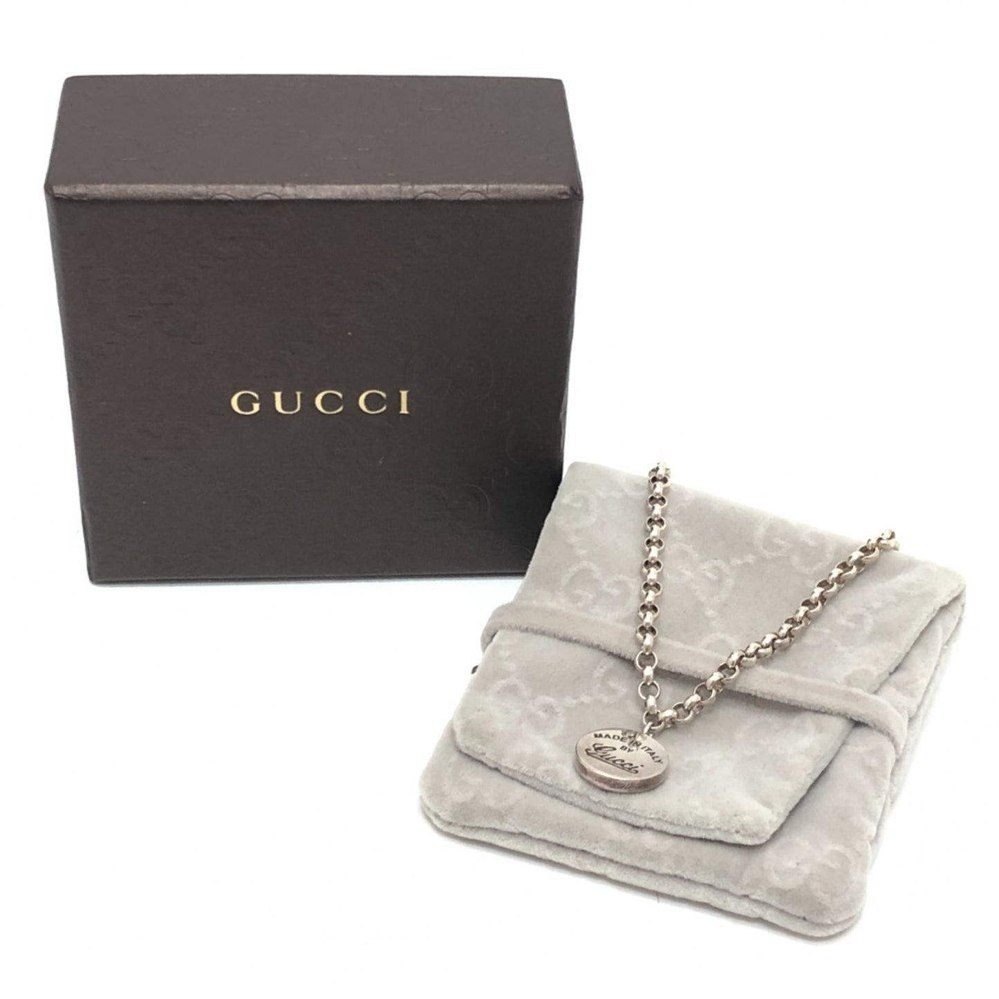GUCCI Gucci Circle Logo Pendant with Cursive Chain Necklace in SV925 Silver for Women