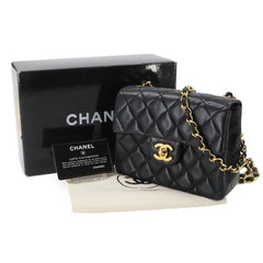 Chanel Mini Matelasse Chain Shoulder Handbag, Lambskin, Black, A01115, Gold Hardware — Like New