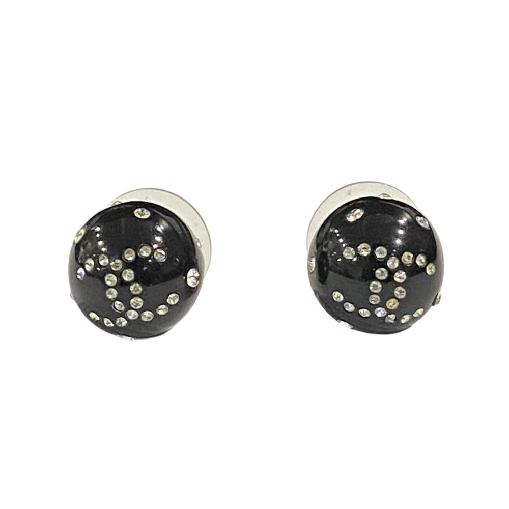 08A CHANEL Coco Mark Rhinestone Ball Stud Earrings, Black, Women's — Like New