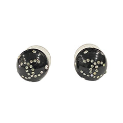 08A CHANEL Coco Mark Rhinestone Ball Stud Earrings, Black, Women's — Like New